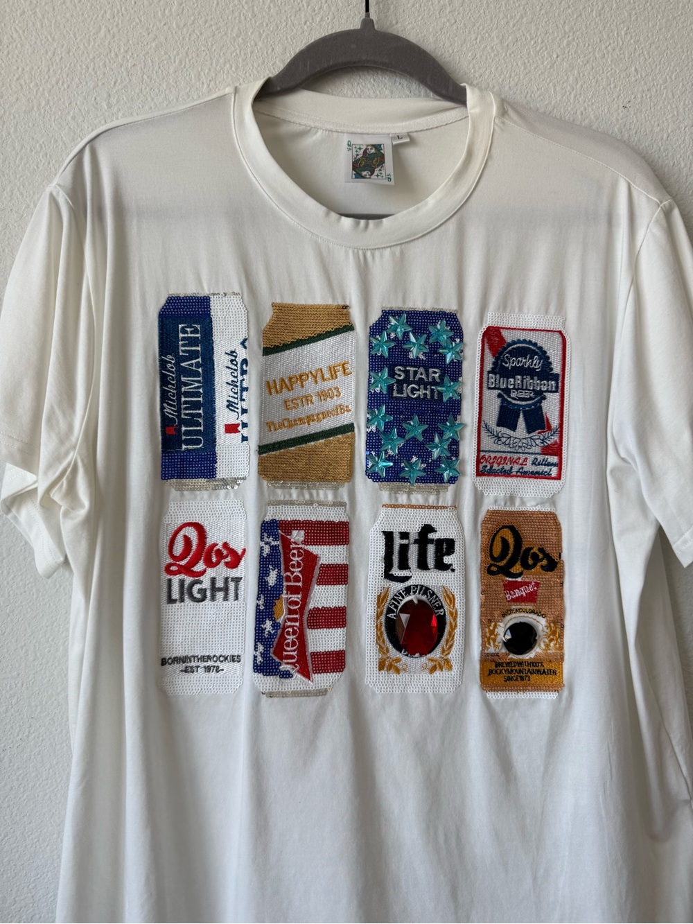 Queen of Sparkles White Sequin & Bead Embellished Graphic Tee - Picture 4 of 6